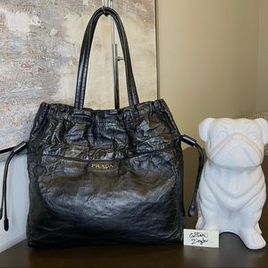 Custom Dyed Prada Black Crinkled Leather Shoulder Bag